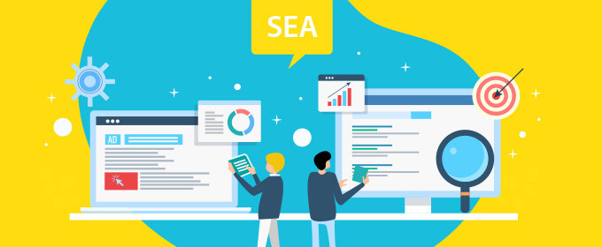 ilustración experto en SEO muestra pantalla
